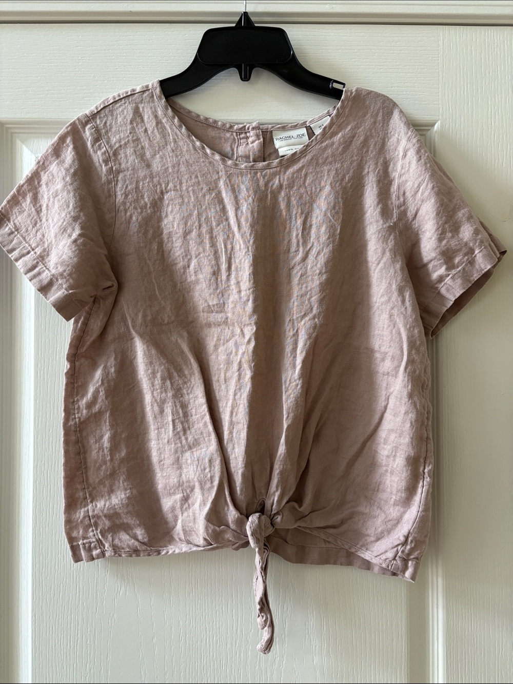 Rachel Zoe Linen Knot-Hem Tee in Dusty Rose